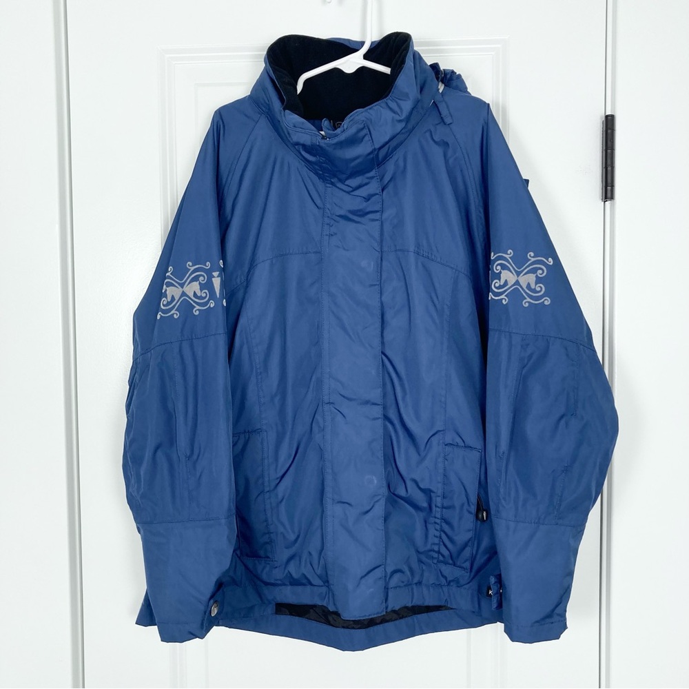 Kerrits Hooded Waterproof Riding Equestrian Jacket Small Vents Pockets Blue